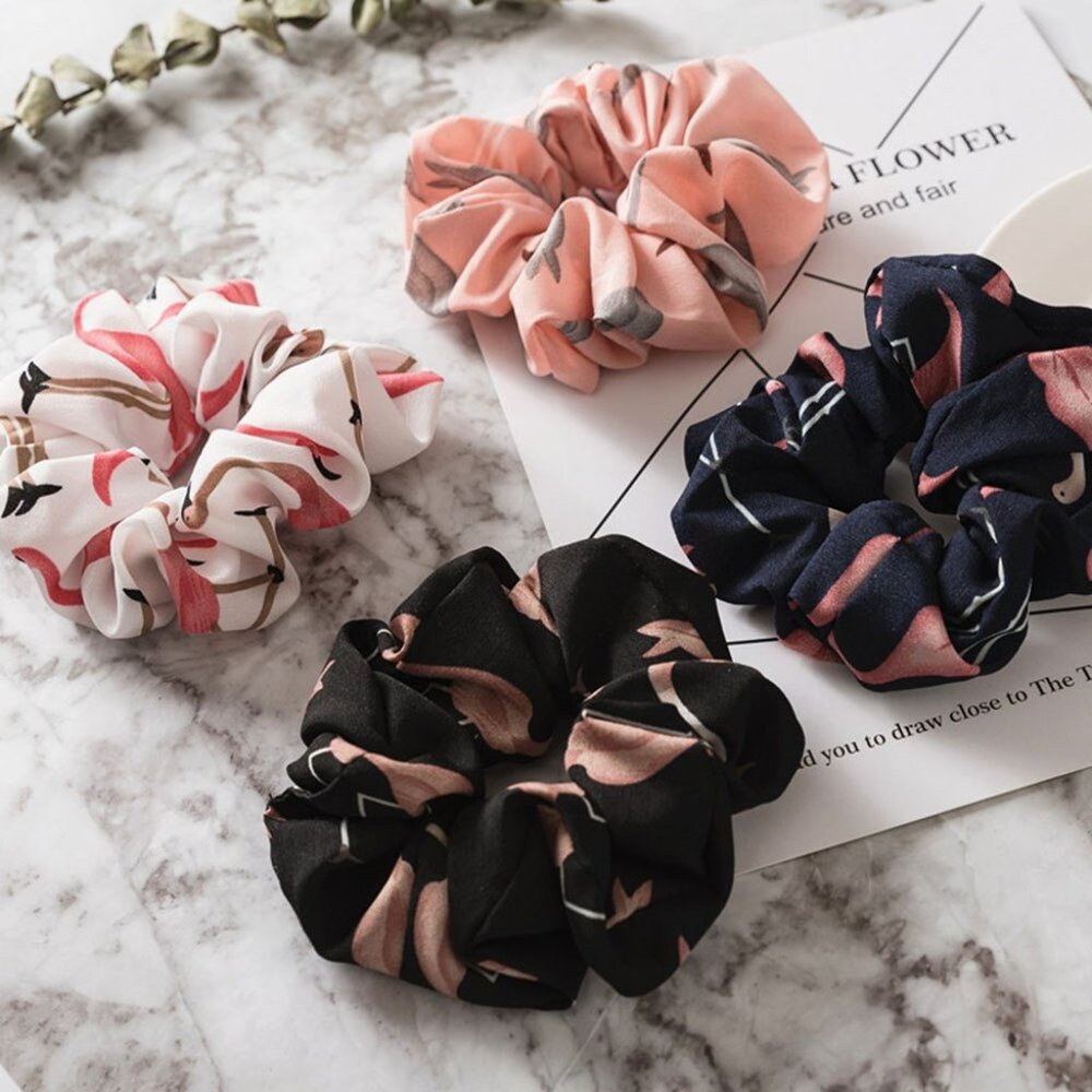 4pc Flamingo Hair Scrunchie Set - Picture 2 of 4